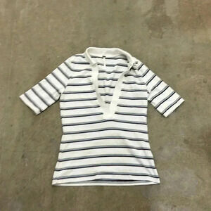 Free people Donna ribbed striped  collared tshirt